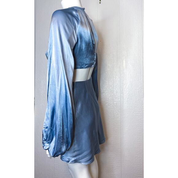 SHONA JOY La Lune Twist Front Cut Out Mini Dress Blue Silk Dress US 0 - Picture 5 of 10
